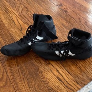 Black and White High-Top Wrestling Shoes
